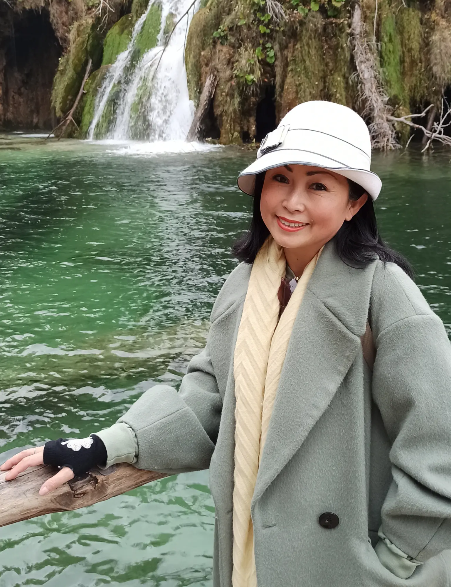 Carolyne Yau near the waterfall